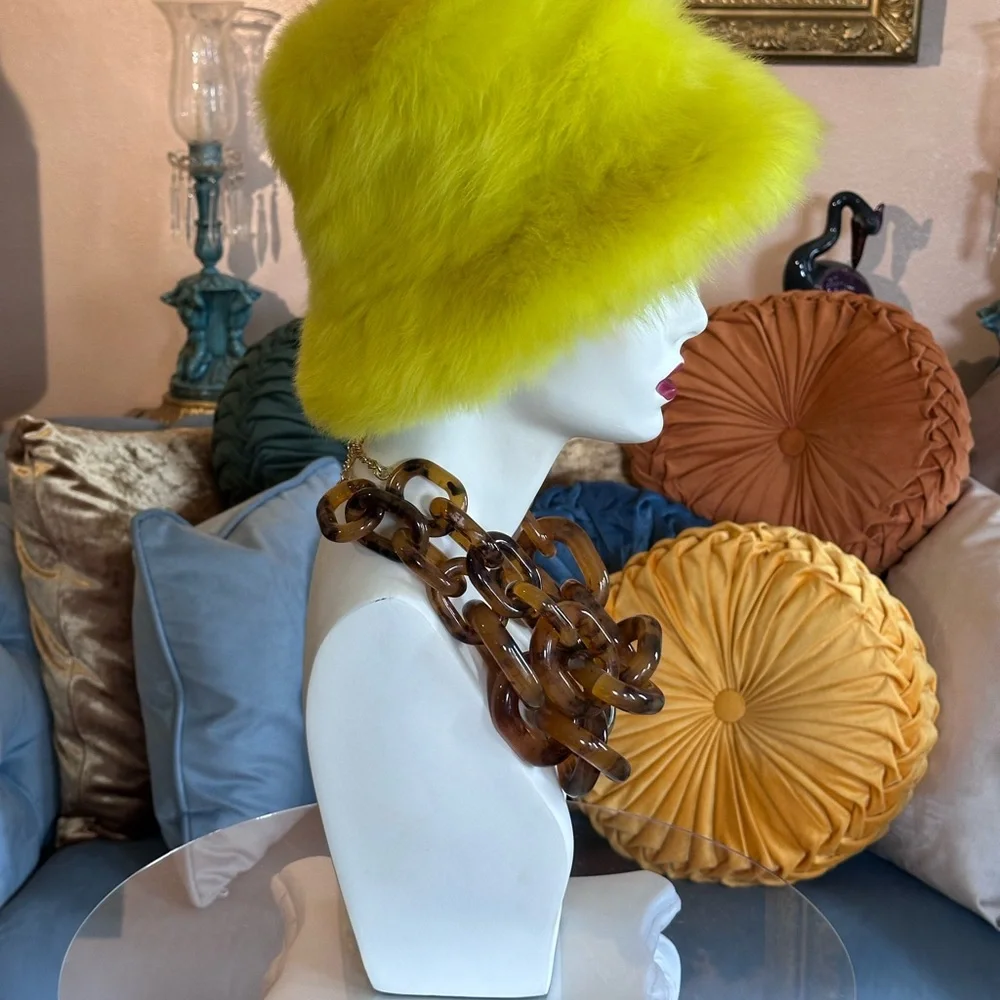 Eila Hat in Toscana shearling by Onar Studios Greece. Neon 90’s Bucket Hat - Picture 6 of 8